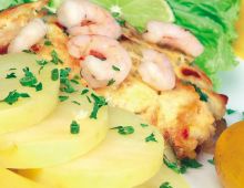Rezept für Shrimps auf Gemüse-Kartoffelbett